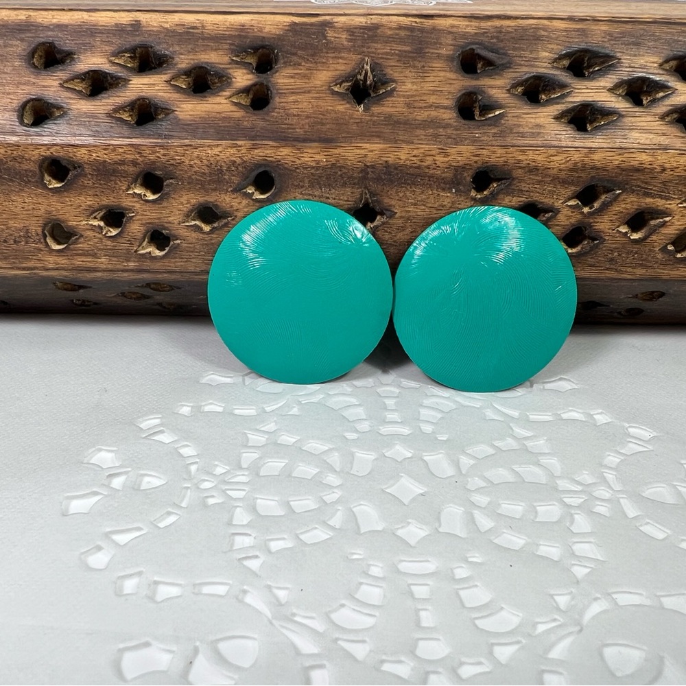Vintage Teal Enamel Disc Earrings